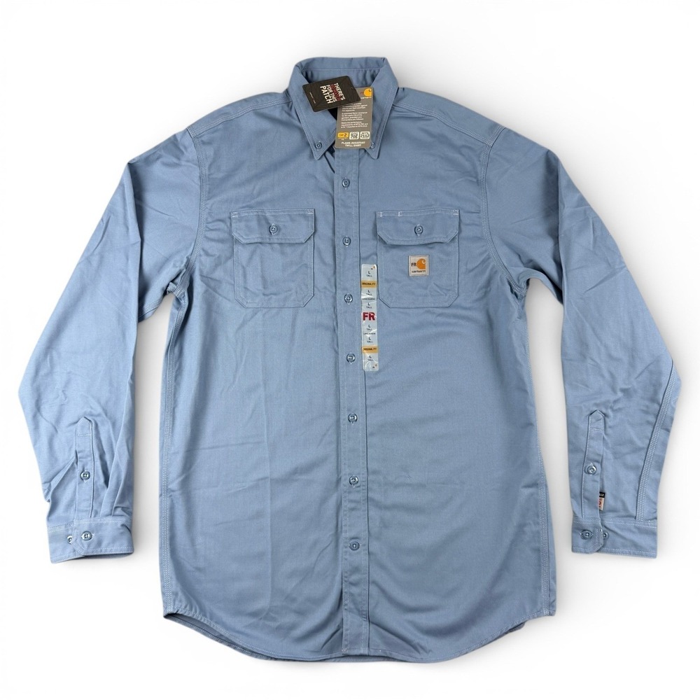 Carhartt FR Shirt Mens LT Blue Flame Resistant Twill Button Down CAT2 Workwear